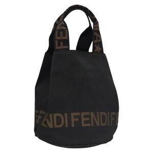 FENDI Hand Bag Nylon Brown Black Silver